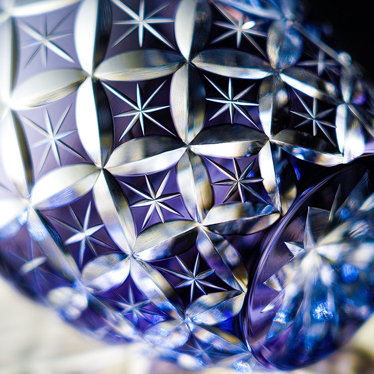 Edo Kiriko Handcrafted Violet Shippo Whisky Glass With Wooden Box