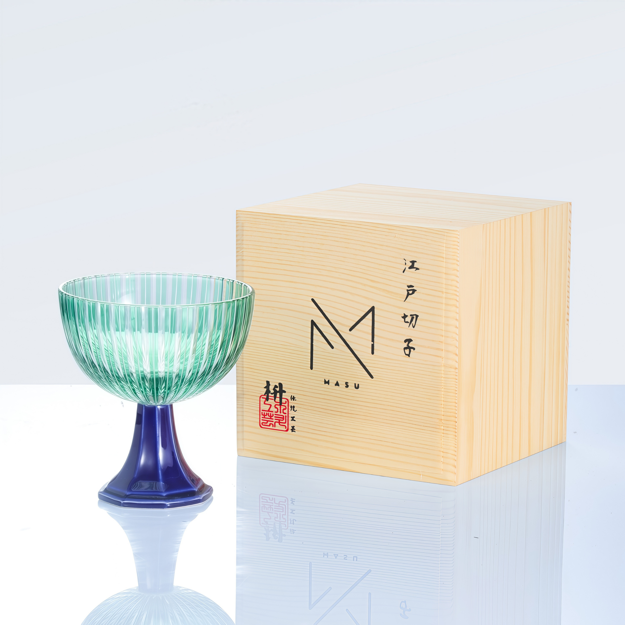 Edo Kiriko Handcrafted Takadai Komon Grand Sake Glass Collection