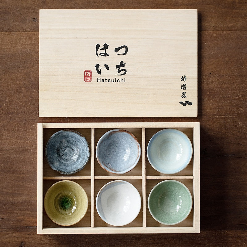 Hatsuichi Shino Ware Handcrafted Rokkyaku Tea Cups Set