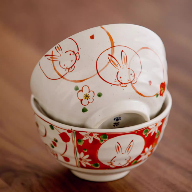 Mino Ware Fuka Rabbit Ceramic Bowl Set of Five