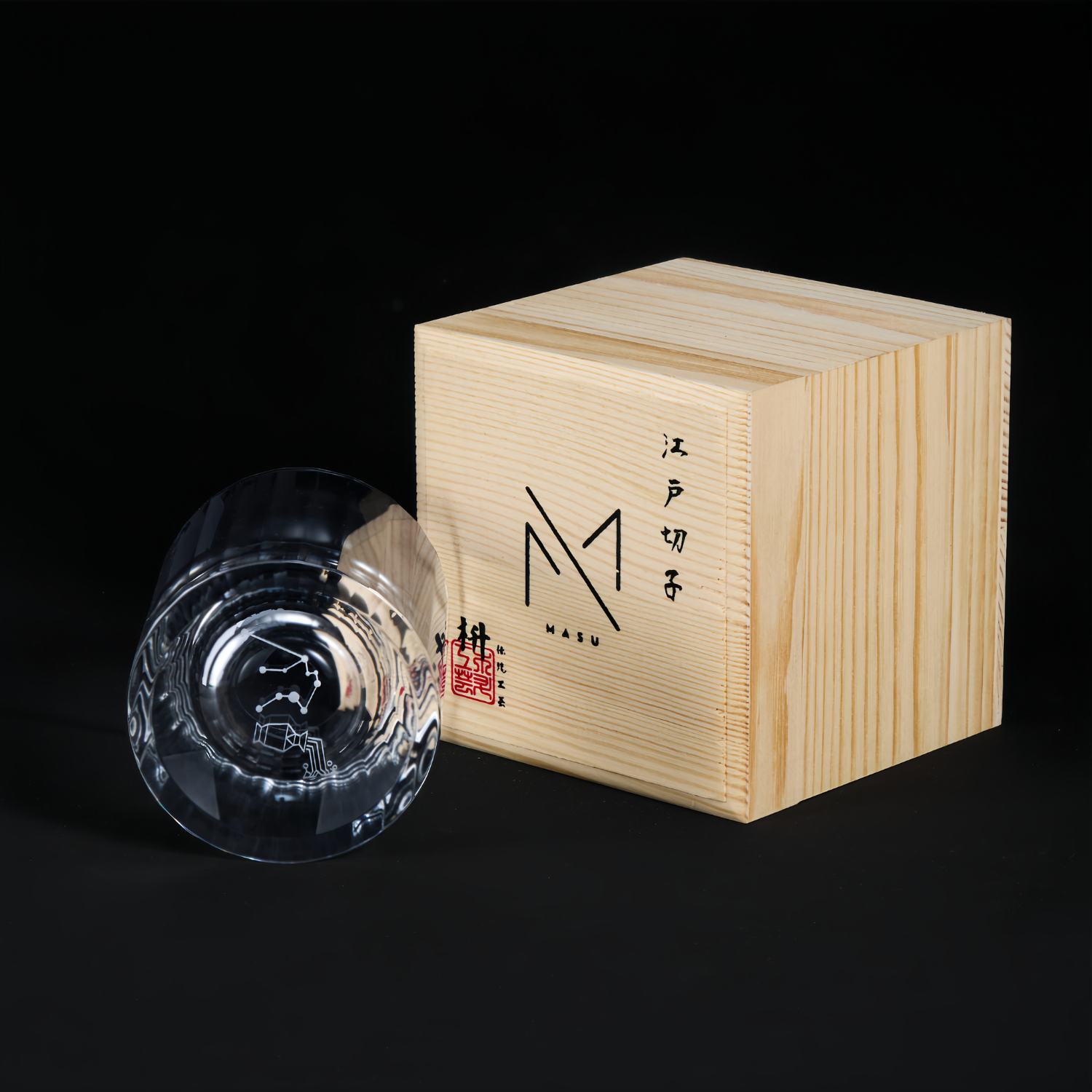 Edo Kiriko Handcrafted Zodiac Constellation Whisky Glass Collection With Wooden Box