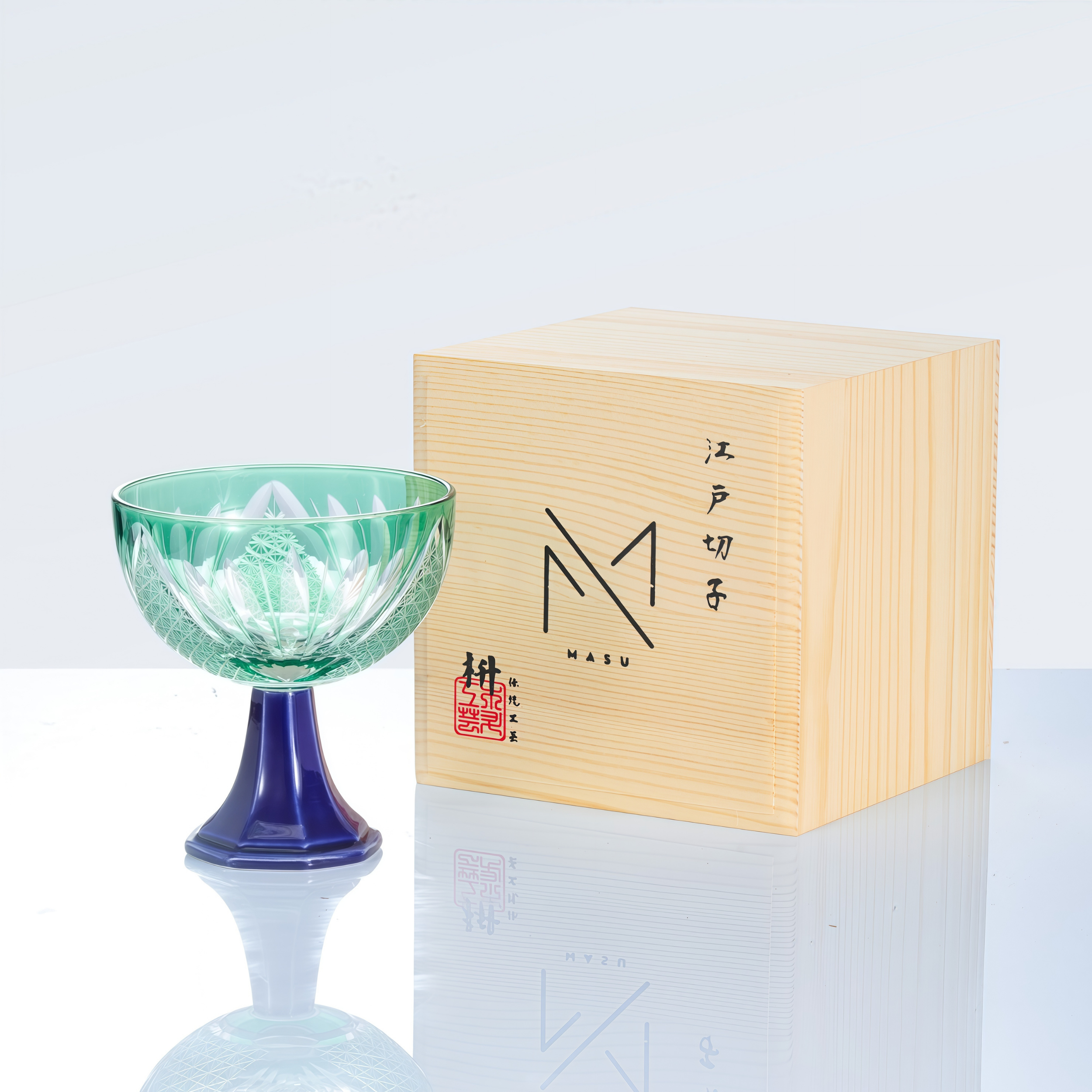 Edo Kiriko Handcrafted Takadai Komon Grand Sake Glass Collection