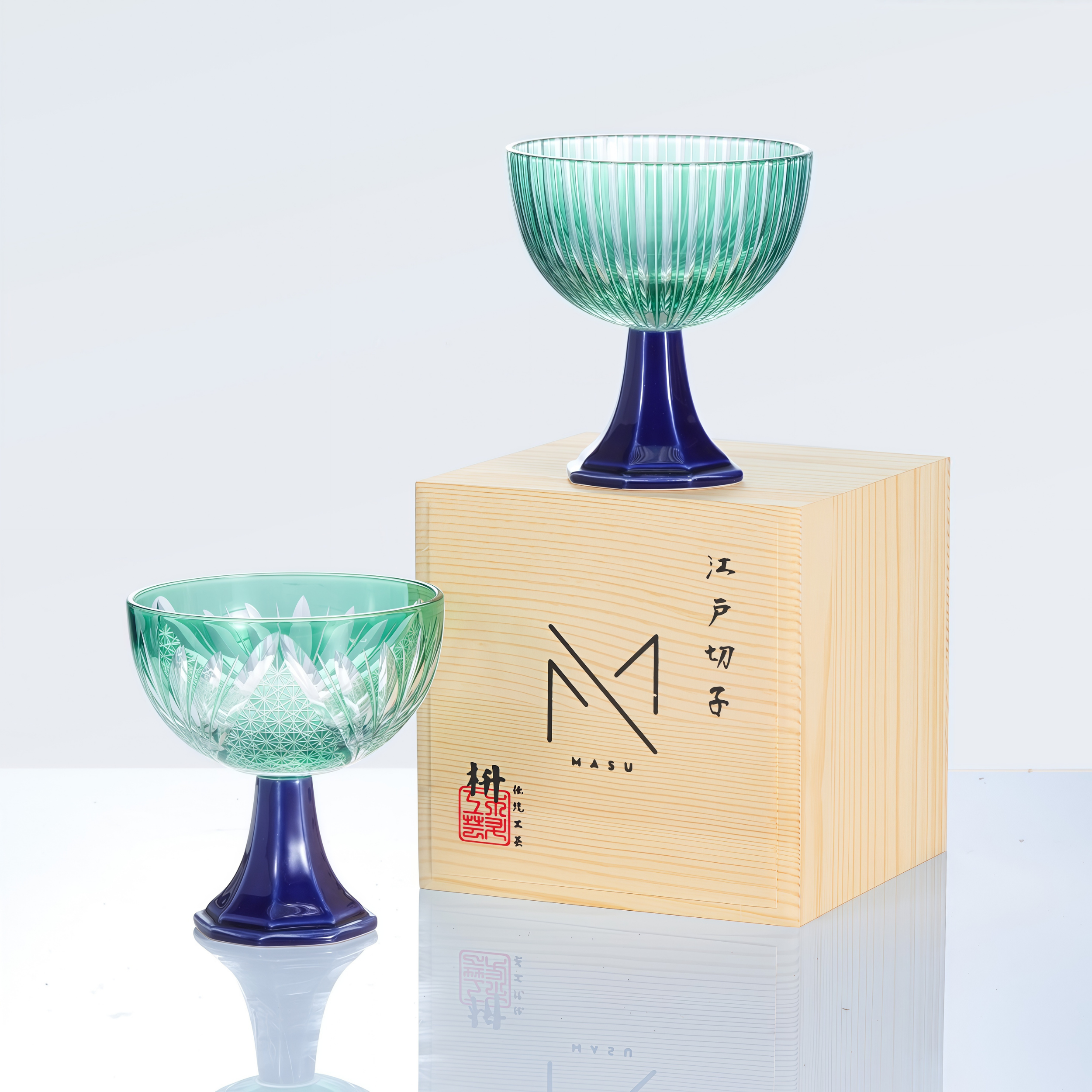 Edo Kiriko Handcrafted Takadai Komon Grand Sake Glass Collection