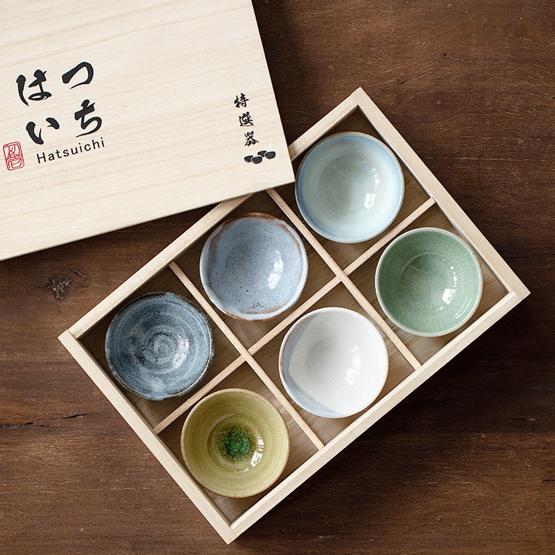 Hatsuichi Shino Ware Handcrafted Rokkyaku Tea Cups Set