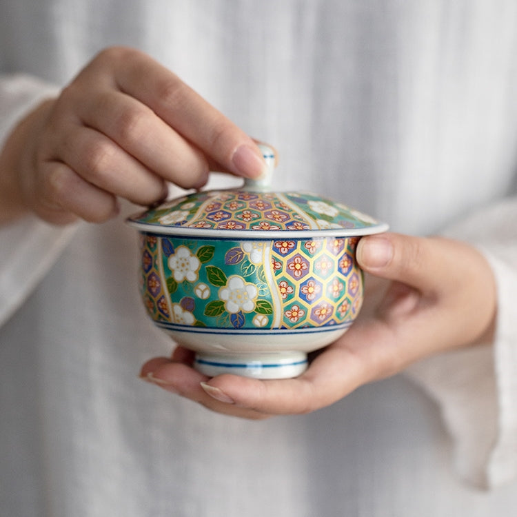 Mino Ware Hana Emaki Lidded Teacup