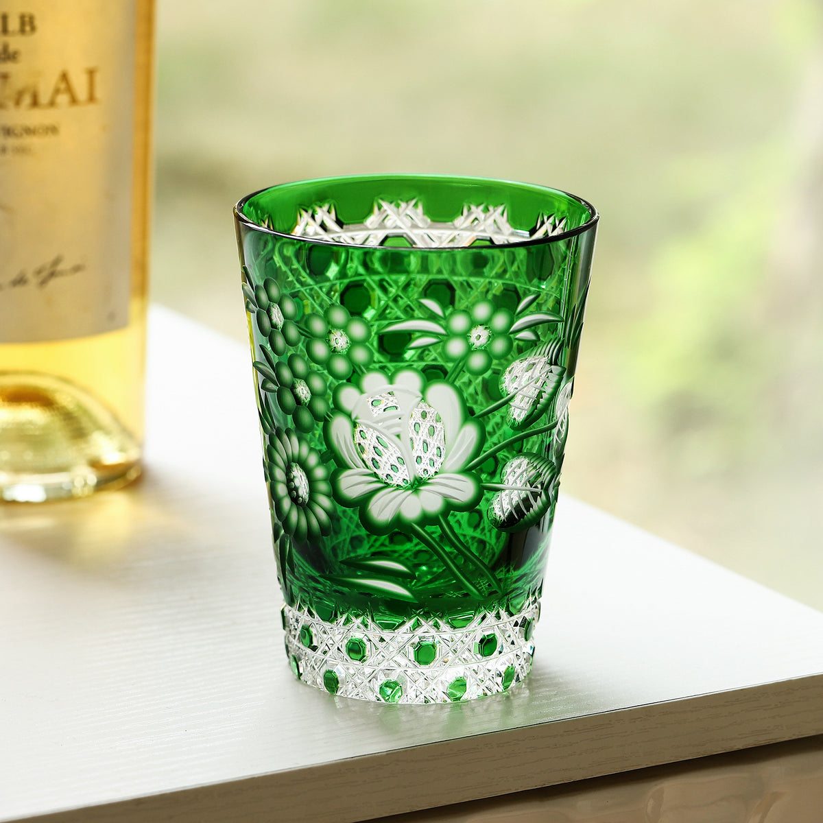Edo Kiriko Handcrafted Hisui Hoshigiku Whisky Glass With Wooden Box