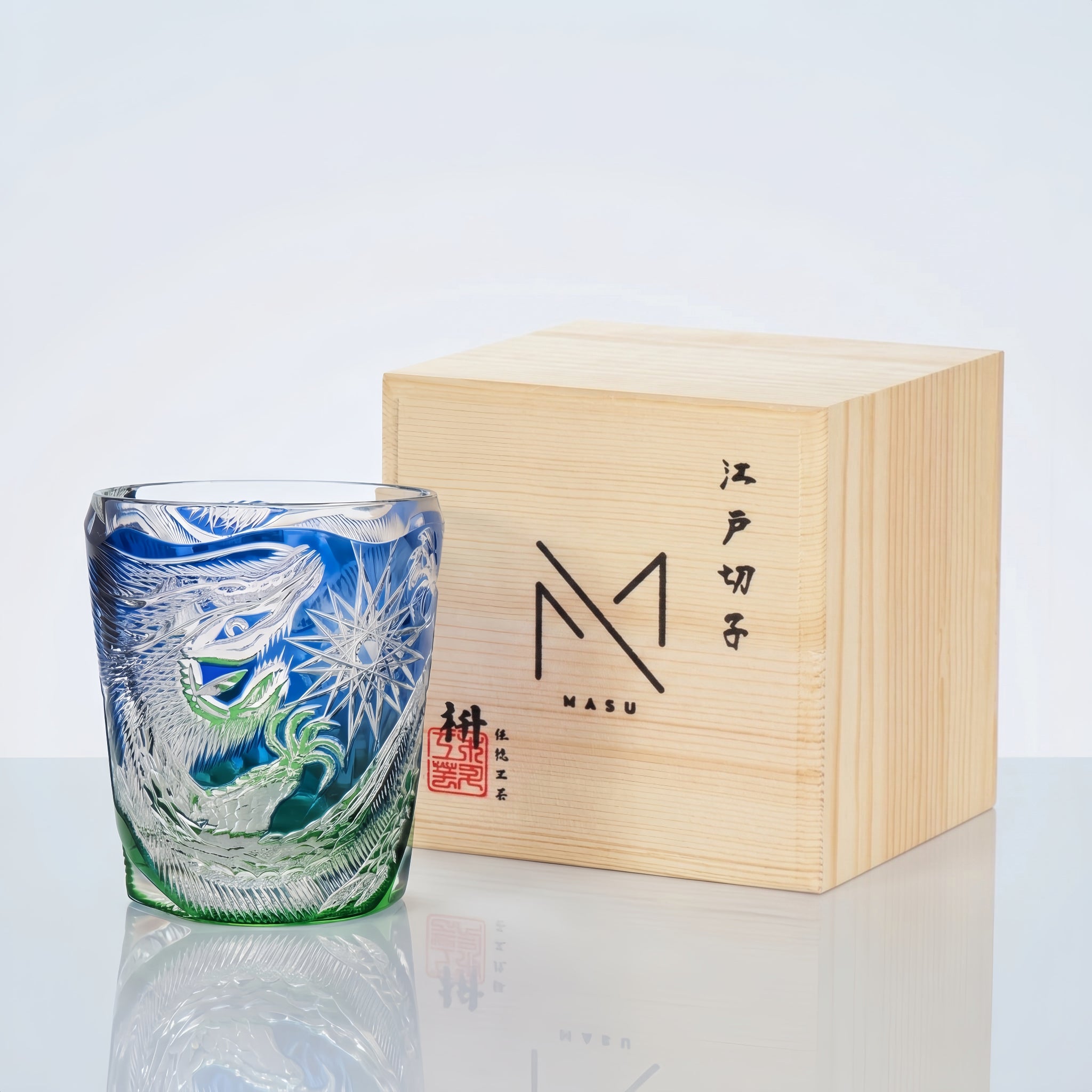 Edo Kiriko Handcrafted Kinryu Whisky Glass With Wooden Box