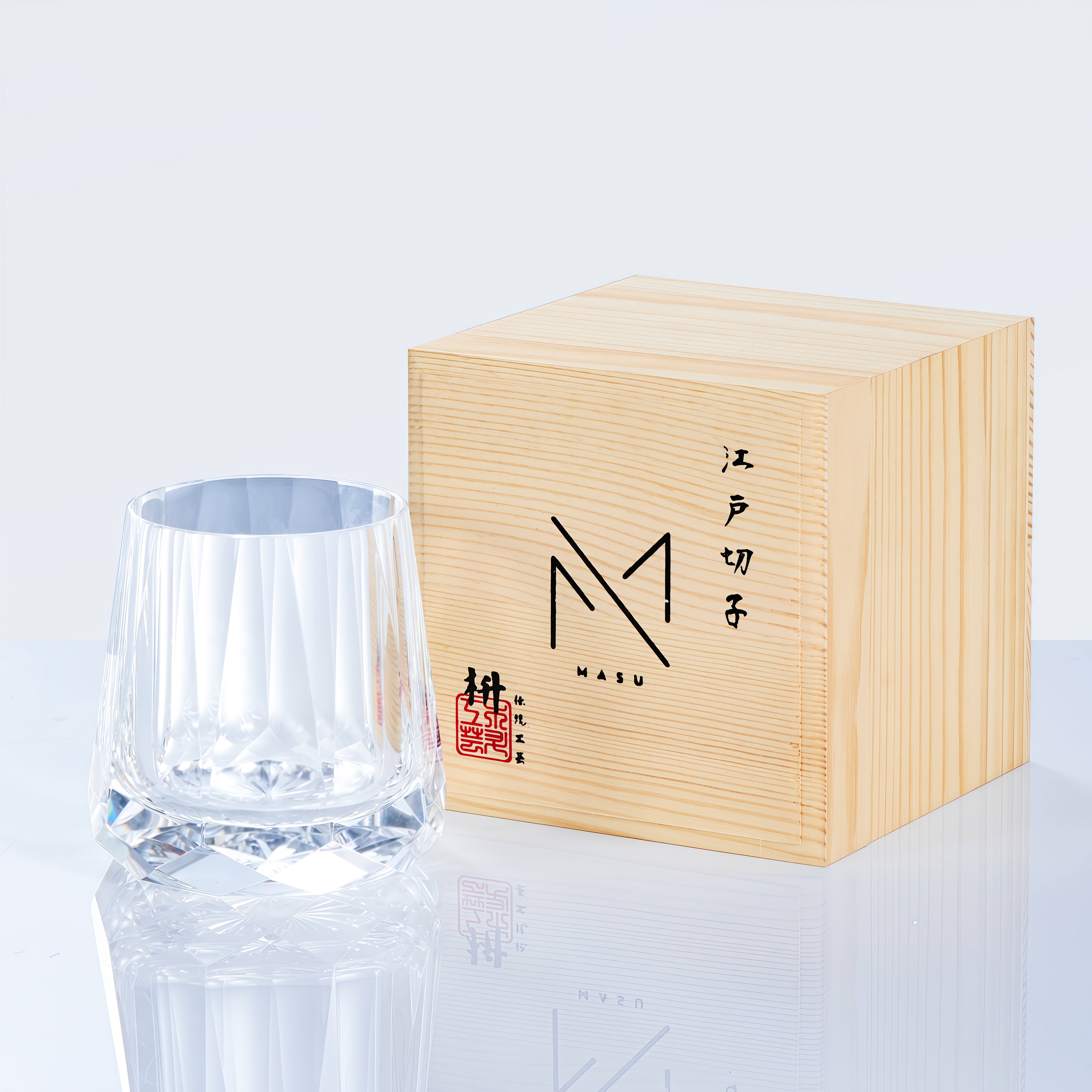 Edo Kiriko Handcrafted Kage Hana Whisky Glass With Wooden Box