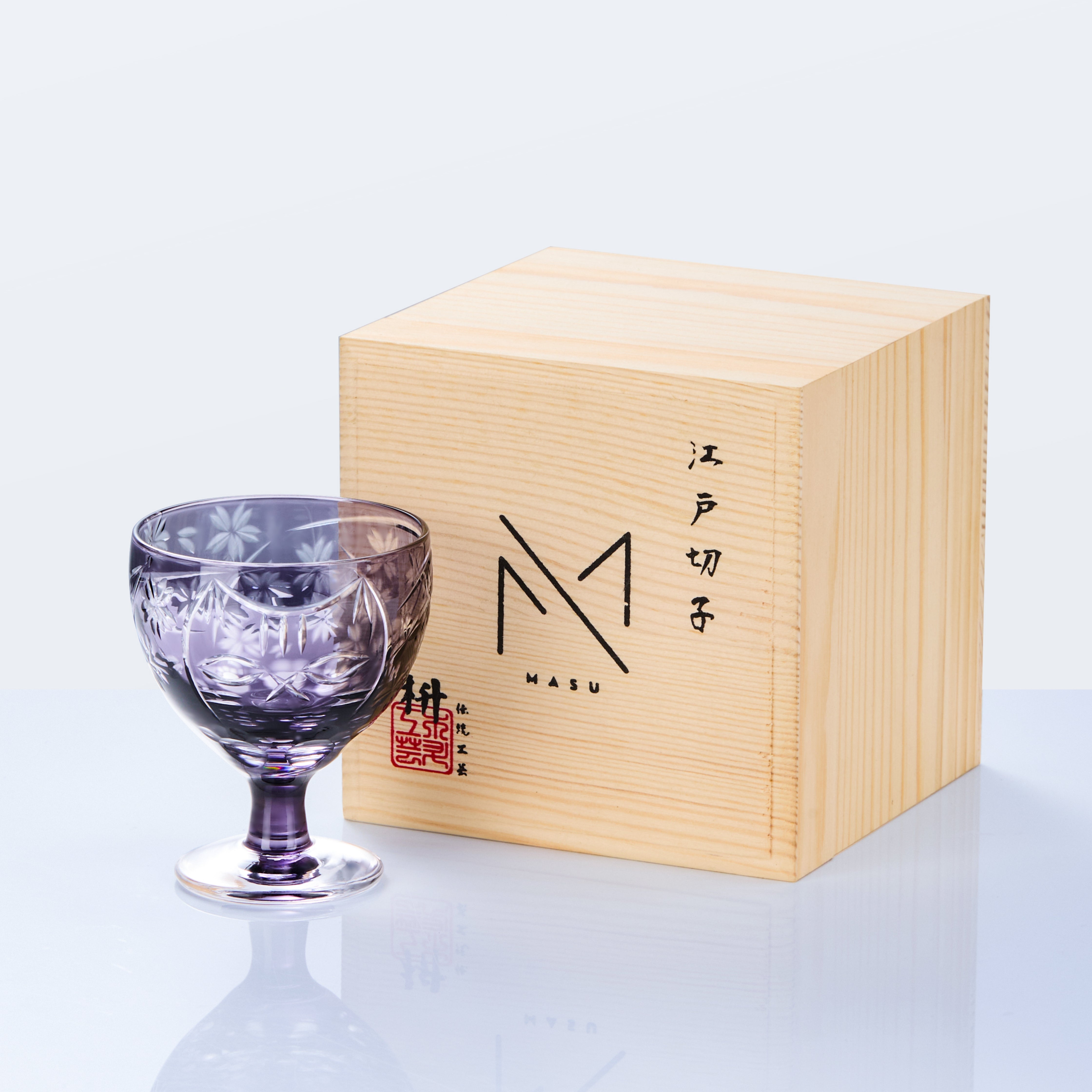 Edo Kiriko Handcrafted Sakura no Kaze Rounded Goblet Glass Collection