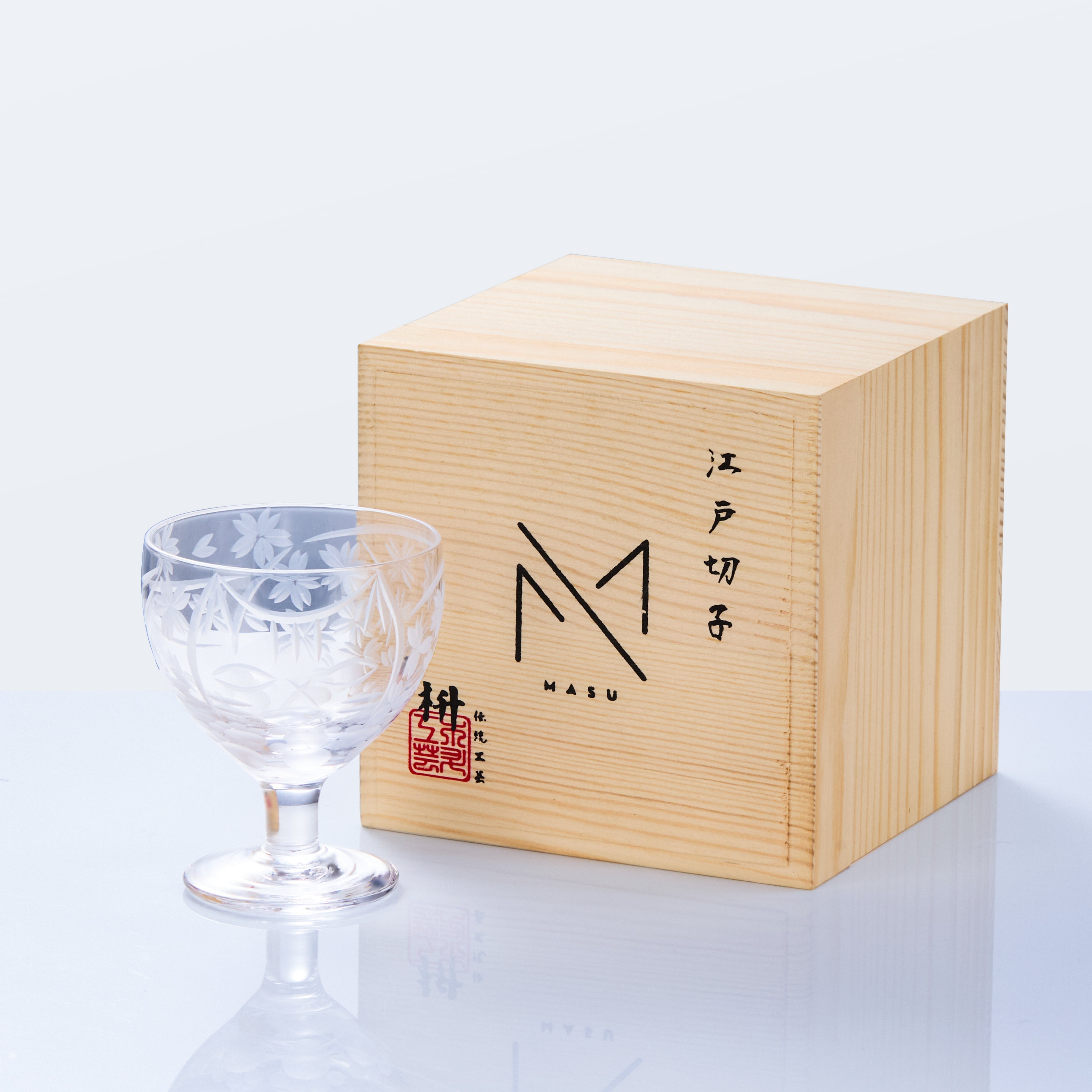 Edo Kiriko Handcrafted Sakura no Kaze Rounded Goblet Glass Collection