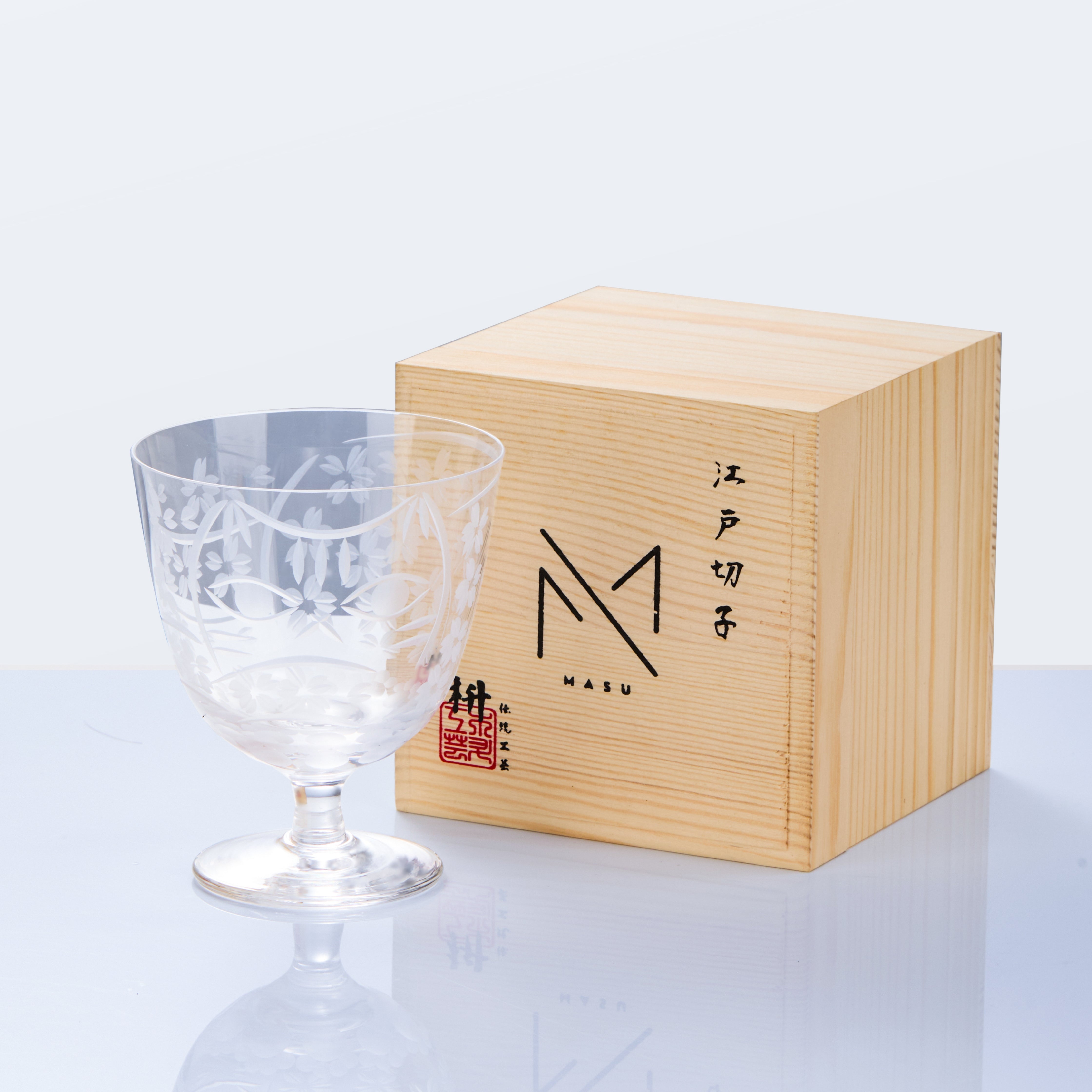 Edo Kiriko Handcrafted Sakura Nami Slim Goblet Glass Collection