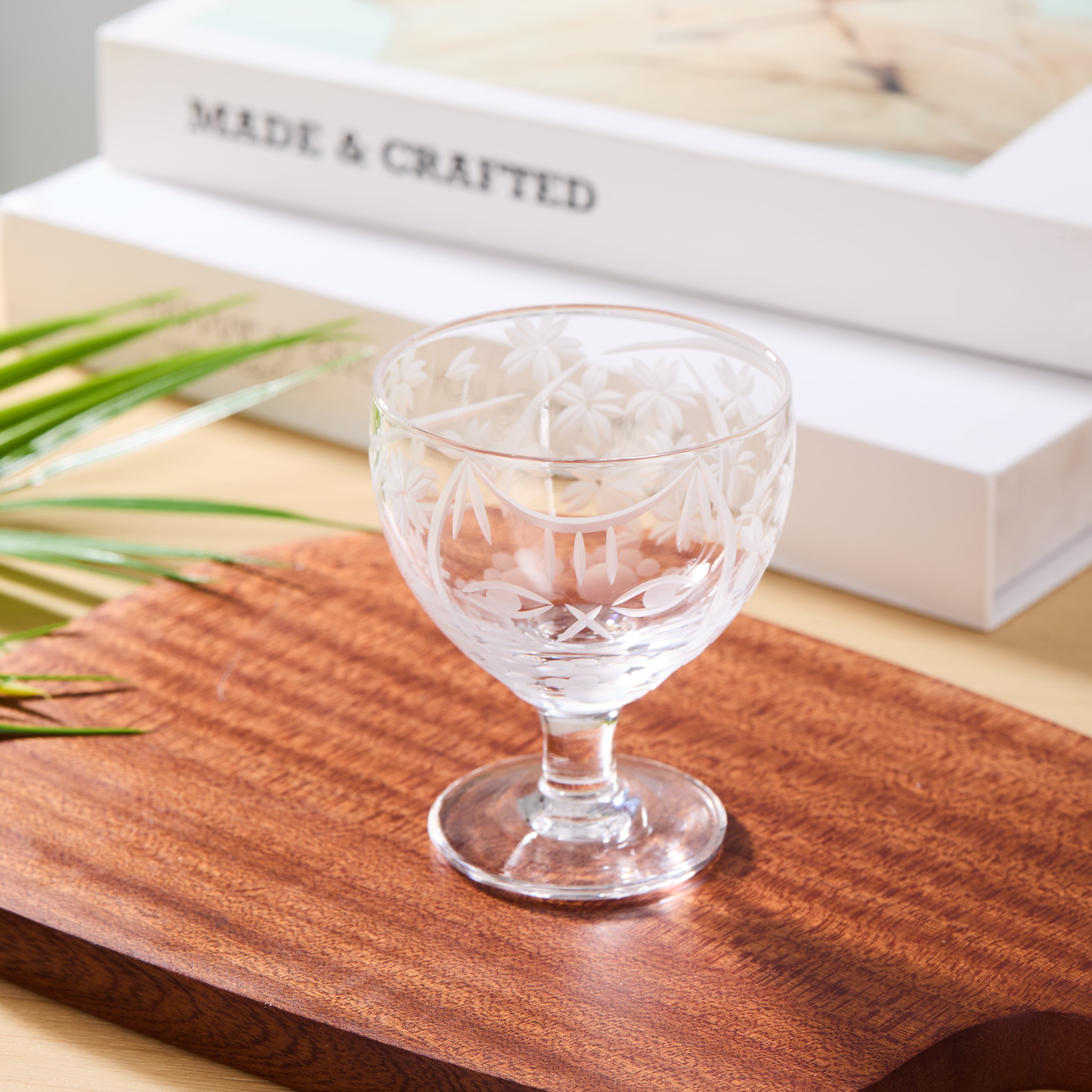 Edo Kiriko Handcrafted Sakura no Kaze Rounded Goblet Glass Collection