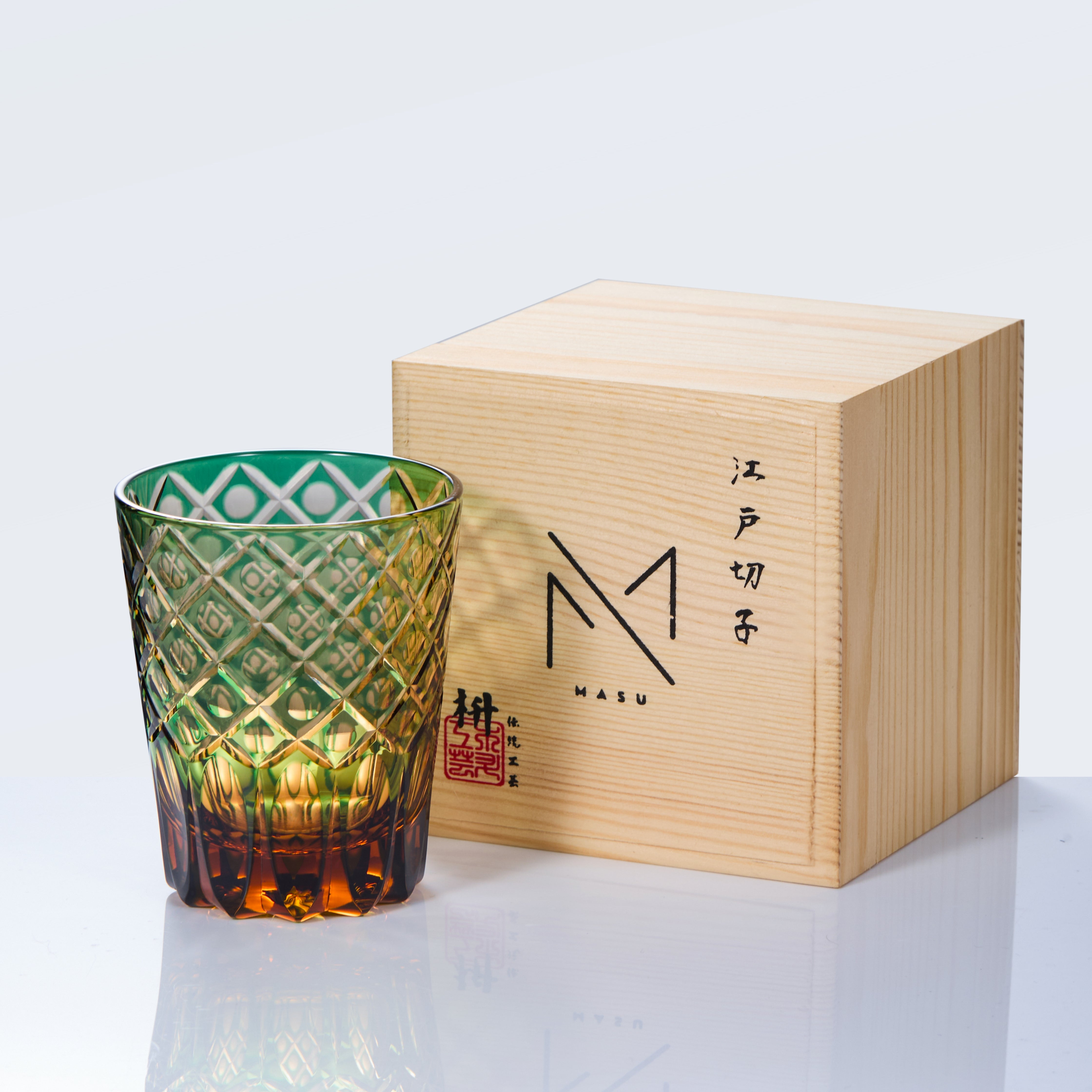 Edo Kiriko Handcrafted Ryokusho Yugure Whisky Glass Collection