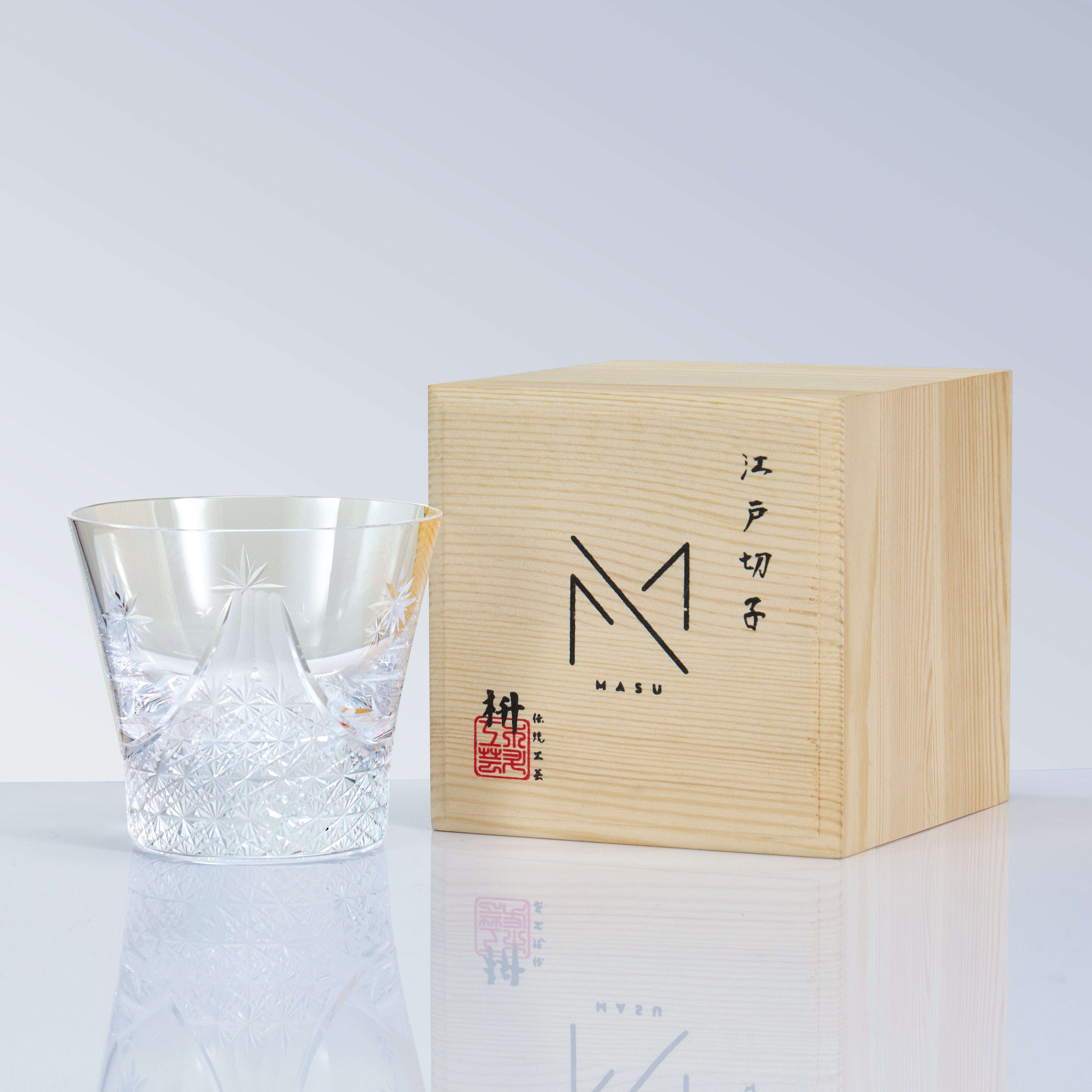 Verre à whisky Fuji no Mine en Edo Kiriko avec boîte en bois