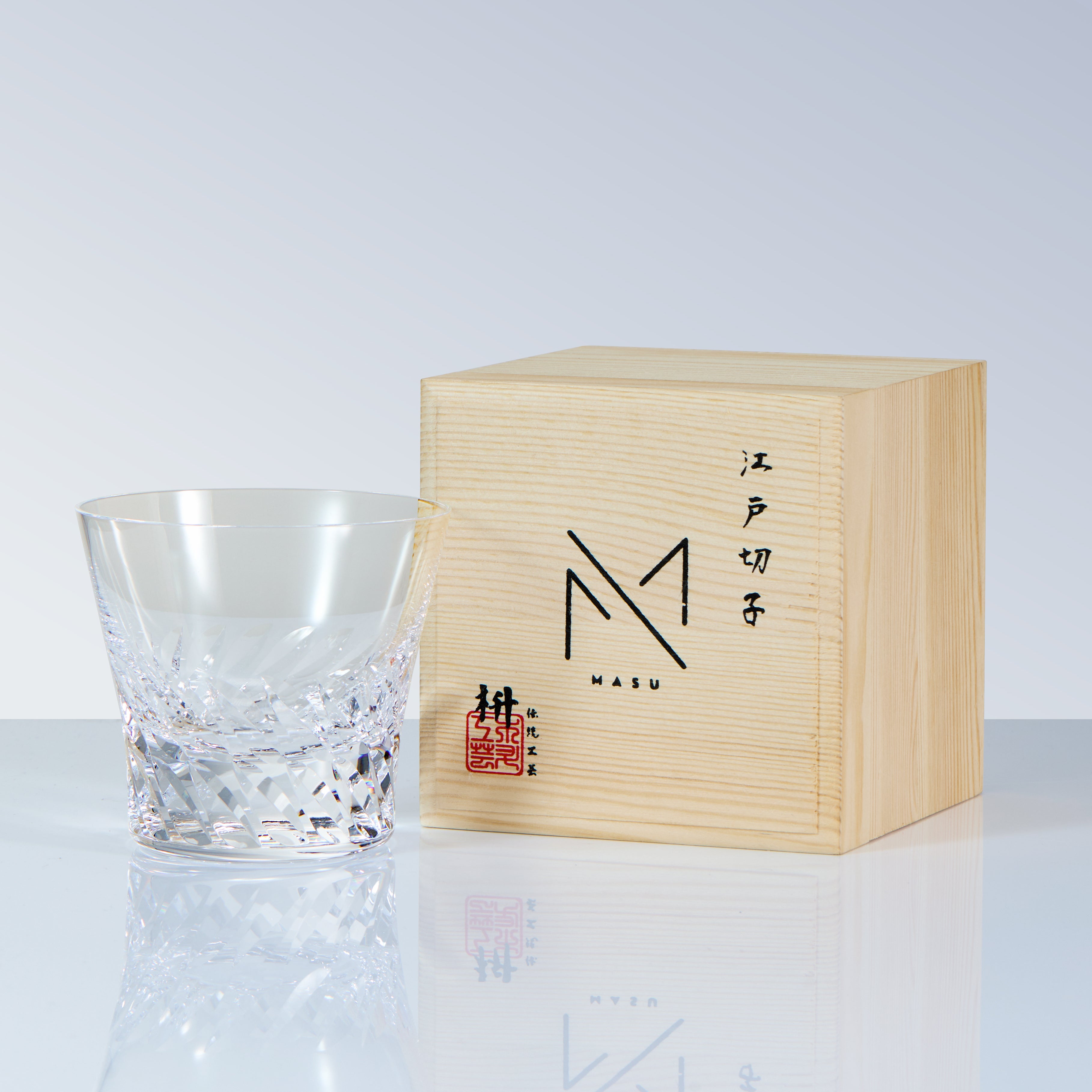 Verre à whisky Tenshi no Tsubasa en Edo Kiriko avec boîte en bois