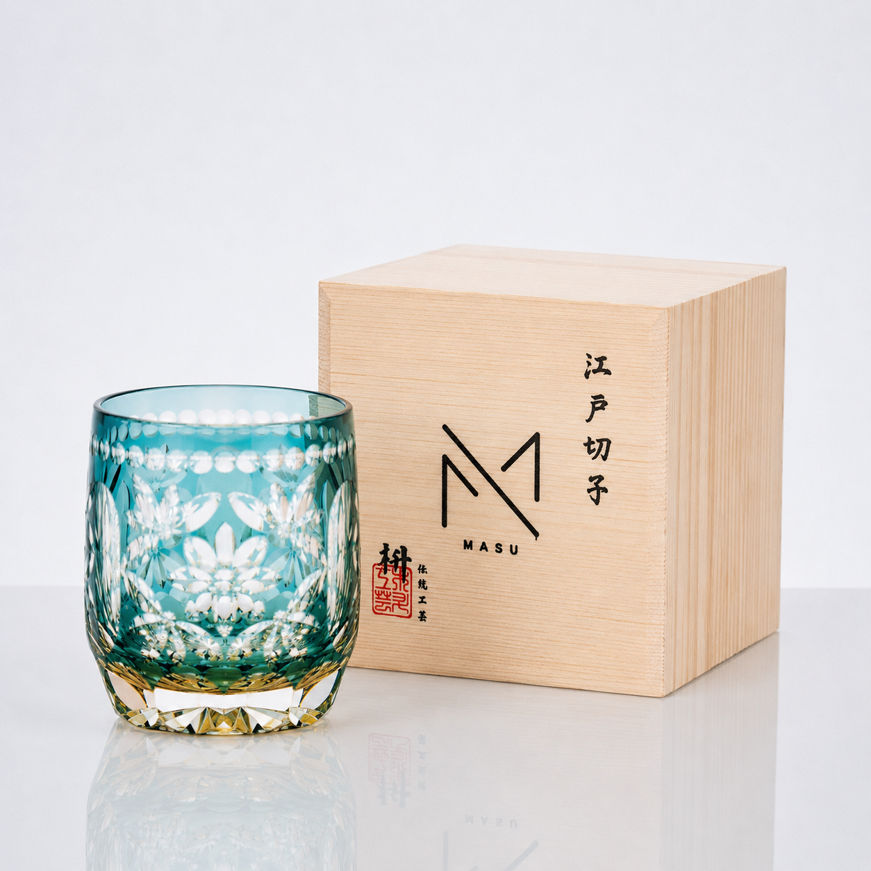 Edo Kiriko Handcrafted Seika Kasane Whisky Glass With Wooden Box