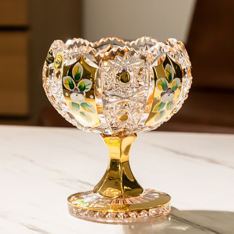 Bohemian Enamel & Gold Handcrafted Crystal Candy Bowl