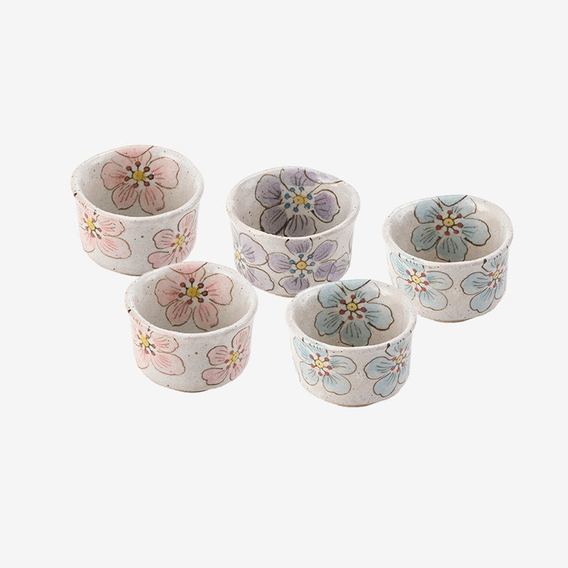 Hatsuichi Mino Ware Hana Nagare Handcrafted Tea Cup Set of Five