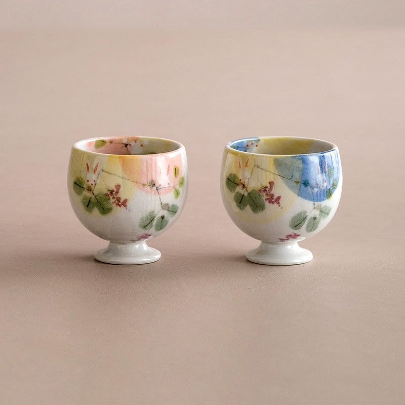 Seto Ware Yama no Hana Usagi Handcrafted Sake Couple Cup Set