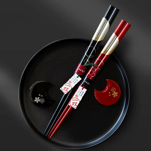 ISSOU Moon and Blossom Japanese Handcrafted Wooden Chopsticks Wedding Gift Set