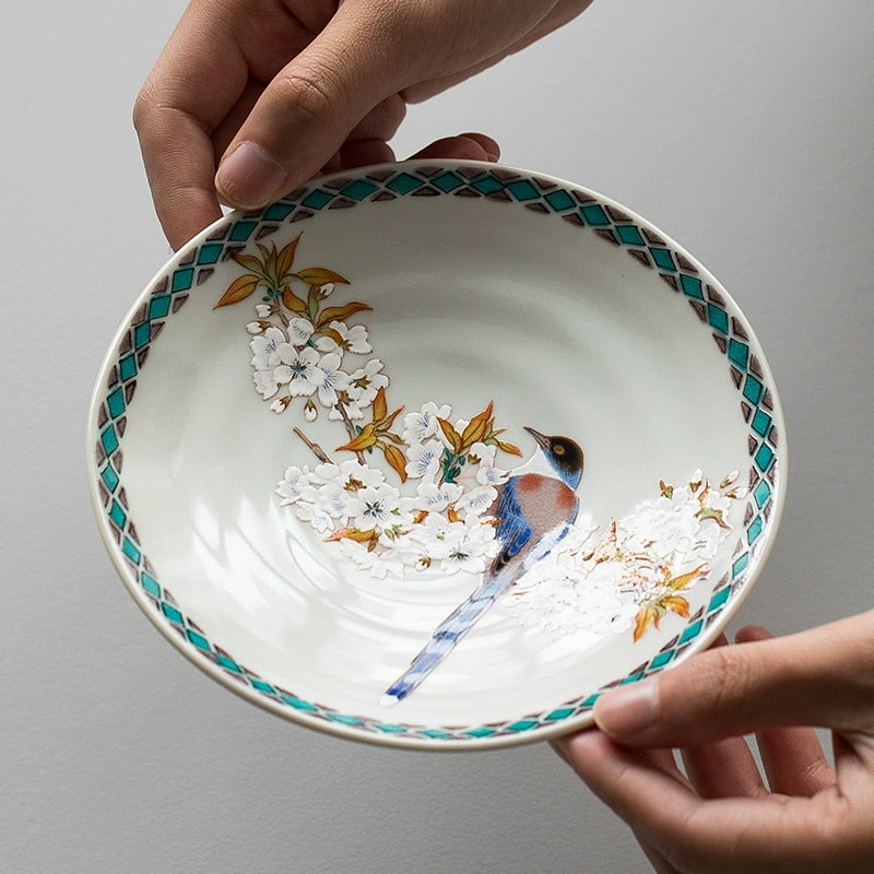 Kutaniyaki Sakurabana Hibari Ceramic Plate Set of Five