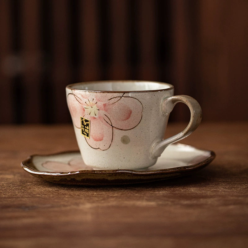 Mino Ware Handcrafted Fuyuzakura Ceramic Coffee Cup/Saucer Set