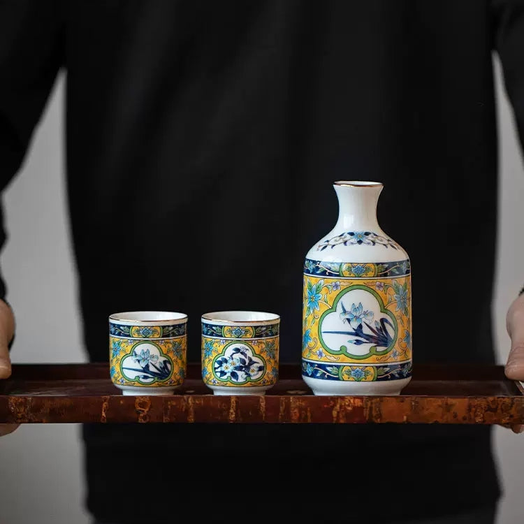 Japanese Handcrafted Mino Ware Ceramic Sake Set