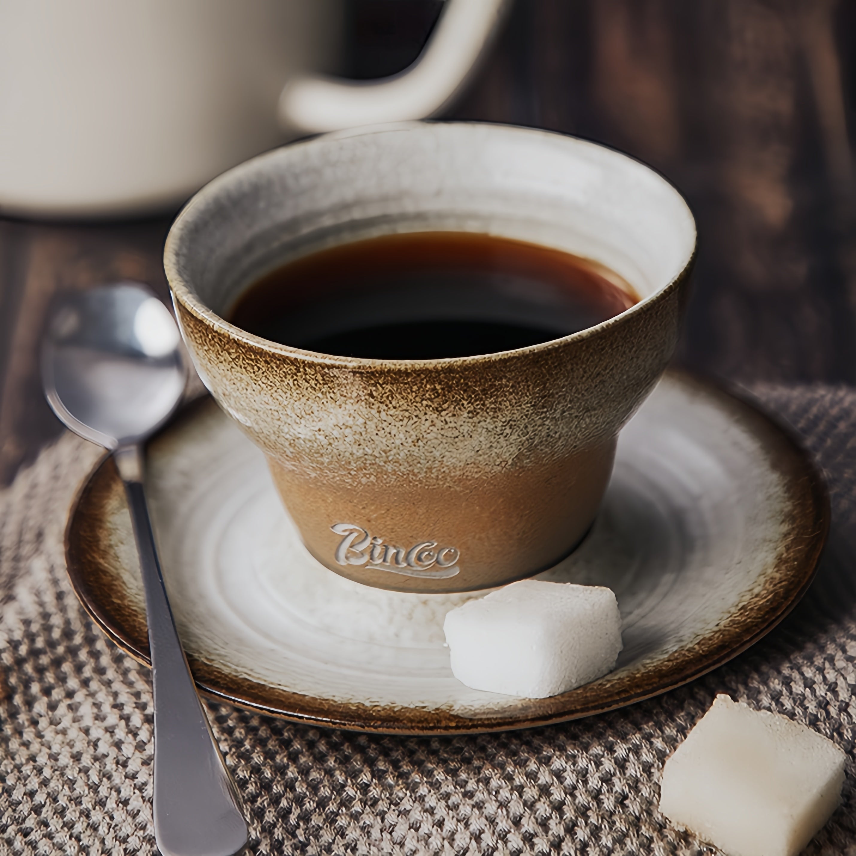 Handcrafted Glazed Ceramic Cone Shape Coffee Cup/Saucer Set