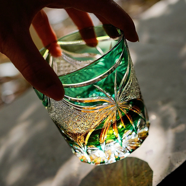 Edo Kiriko Handcrafted Lepidoptera Whiskey Glass With Wooden Box