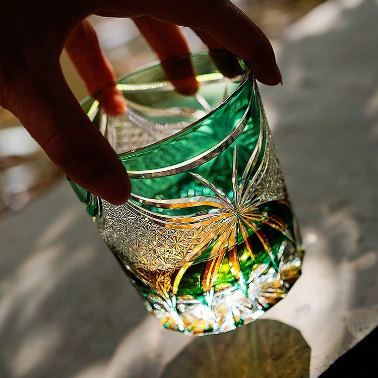 Edo Kiriko Handcrafted Lepidoptera Whisky Glass With Wooden Box