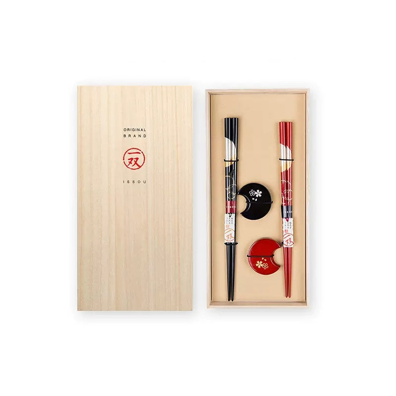 ISSOU Moon and Blossom Japanese Handcrafted Wooden Chopsticks Wedding Gift Set