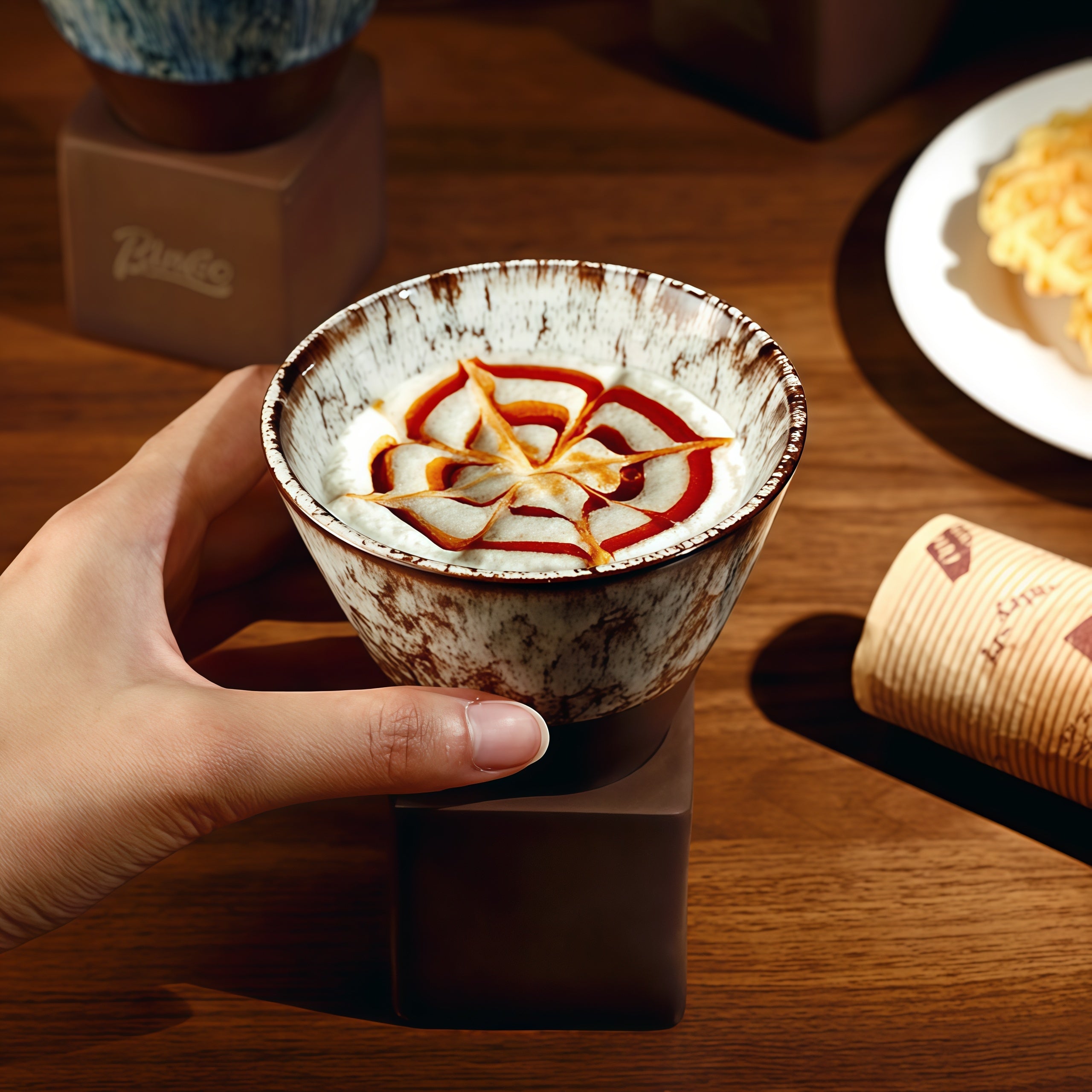 Handcrafted Glaze Cone Ceramic Coffee Cup with Stand