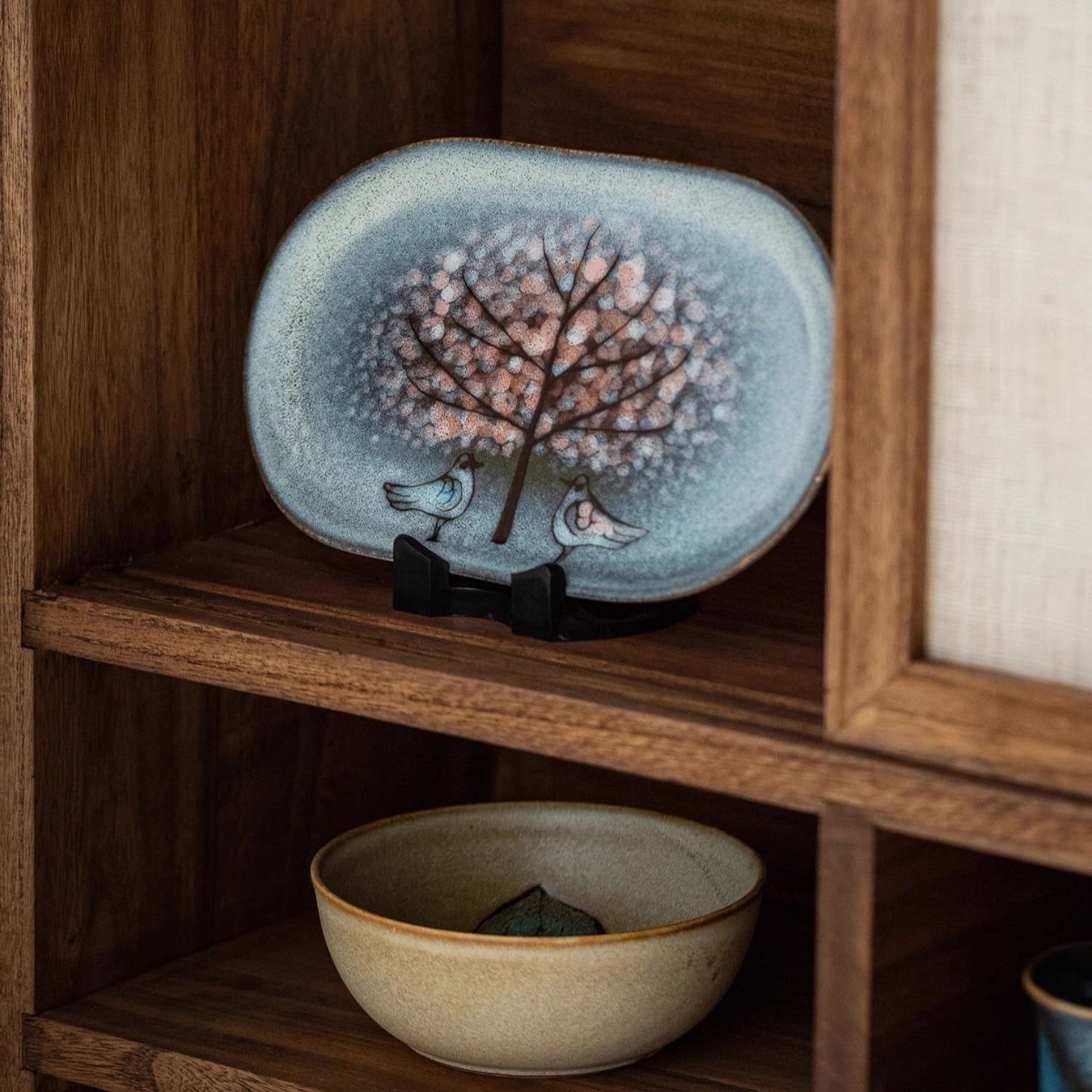 Nunobiki Ware Handcrafted Twin Sparrow Oval Platter