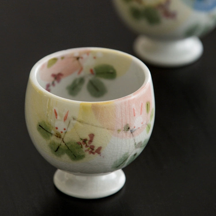 Seto Ware Yama no Hana Usagi Handcrafted Sake Couple Cup Set