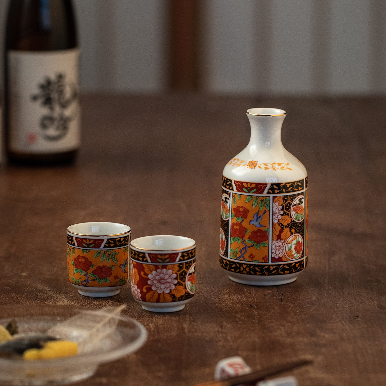 Japanese Handcrafted Mino Ware Ceramic Sake Set