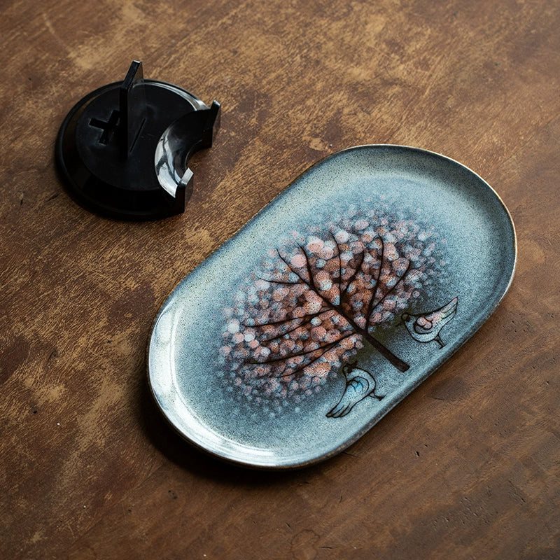 Nunobiki Ware Handcrafted Twin Sparrow Oval Platter