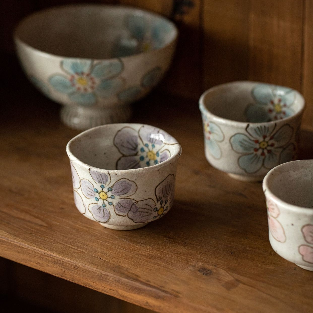 Hatsuichi Mino Ware Hana Nagare Handcrafted Tea Cup Set of Five