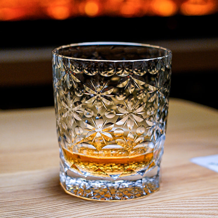 Edo Kiriko Handcrafted Royal Blossom Whisky Glass With Wooden Box