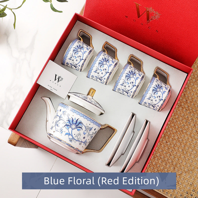 Blue Floral Harmony Ceramic Tea Cup Wedding Gift Sets - MASU