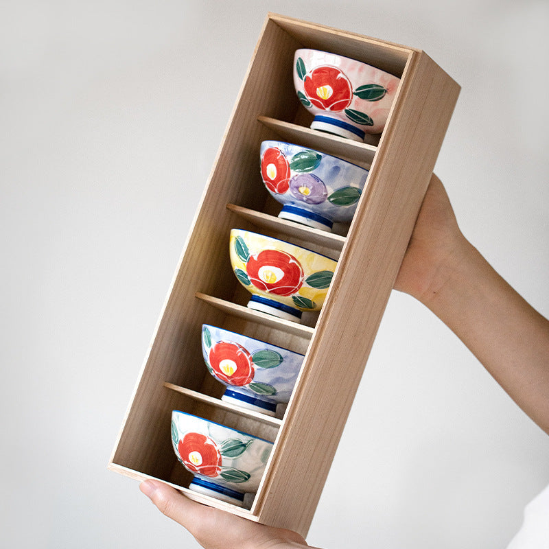 Hatsuichi Mino Ware Handcrafted Floral Bowl Set of Five