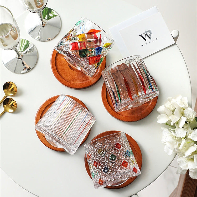 Rotating Multi Color Stained Whiskey Glass With Gift Box - MASU