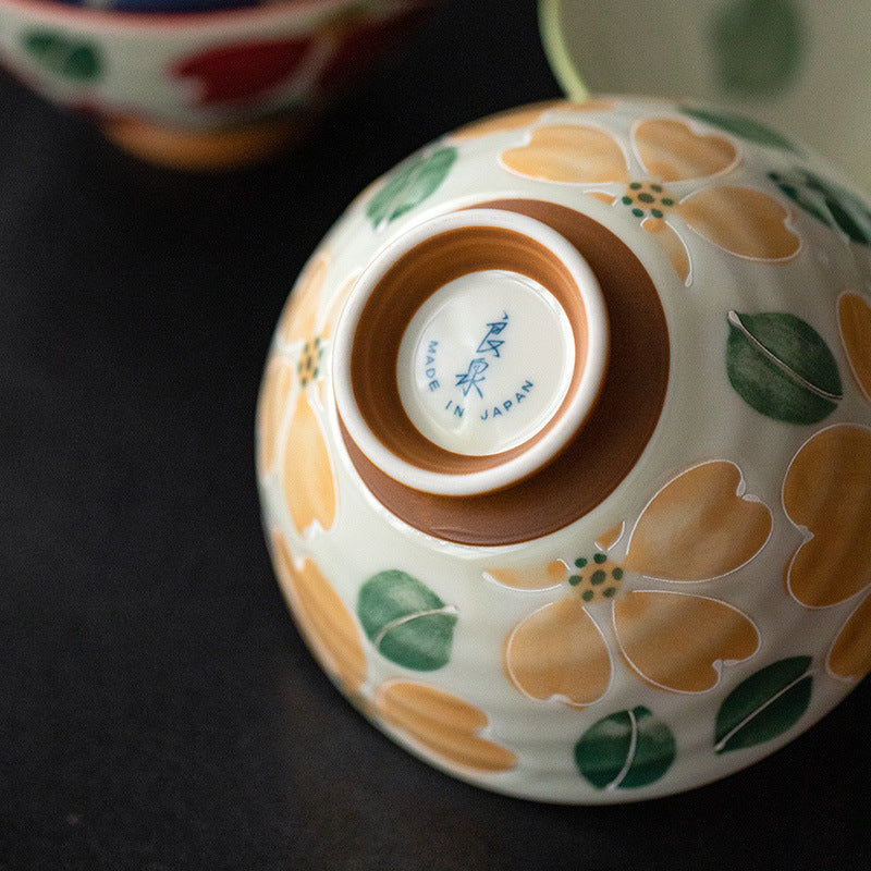 Hatsuichi Mino Ware Handcrafted Saie Sakura Rice Bowl Set of Five