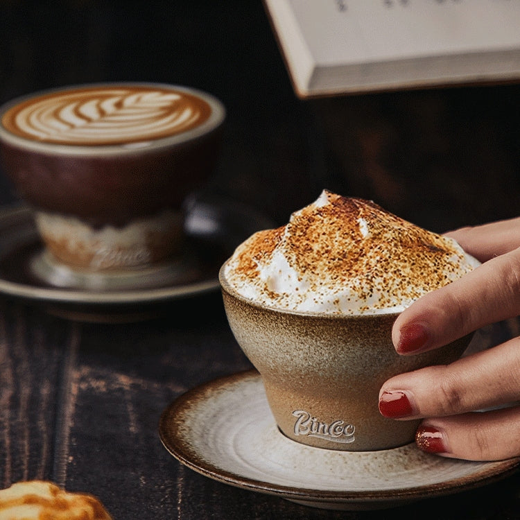Handcrafted Glazed Ceramic Cone Shape Coffee Cup/Saucer Set