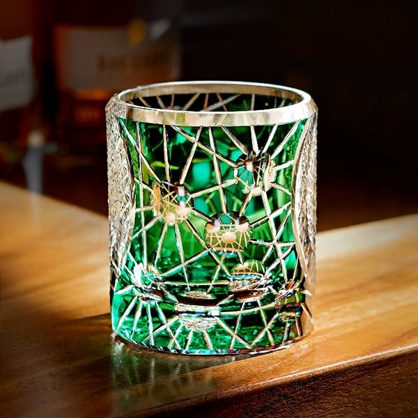 Edo Kiriko Handcrafted Night Jewel Whiskey Glass With Wooden Box