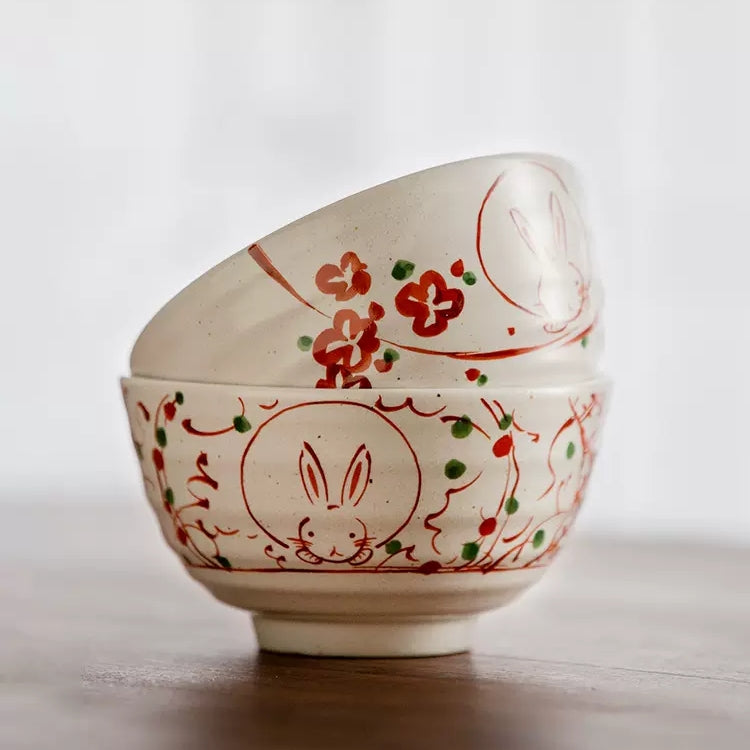 Mino Ware Fuka Rabbit Ceramic Bowl Set of Five