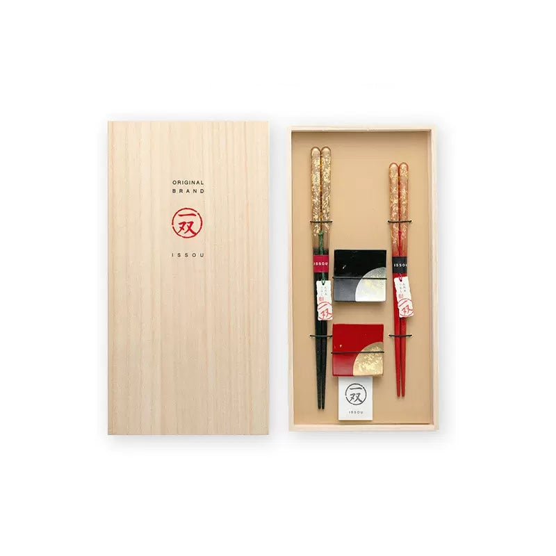 ISSOU Auspicious Clouds Japanese Handcrafted Wooden Chopsticks Wedding Gift Set