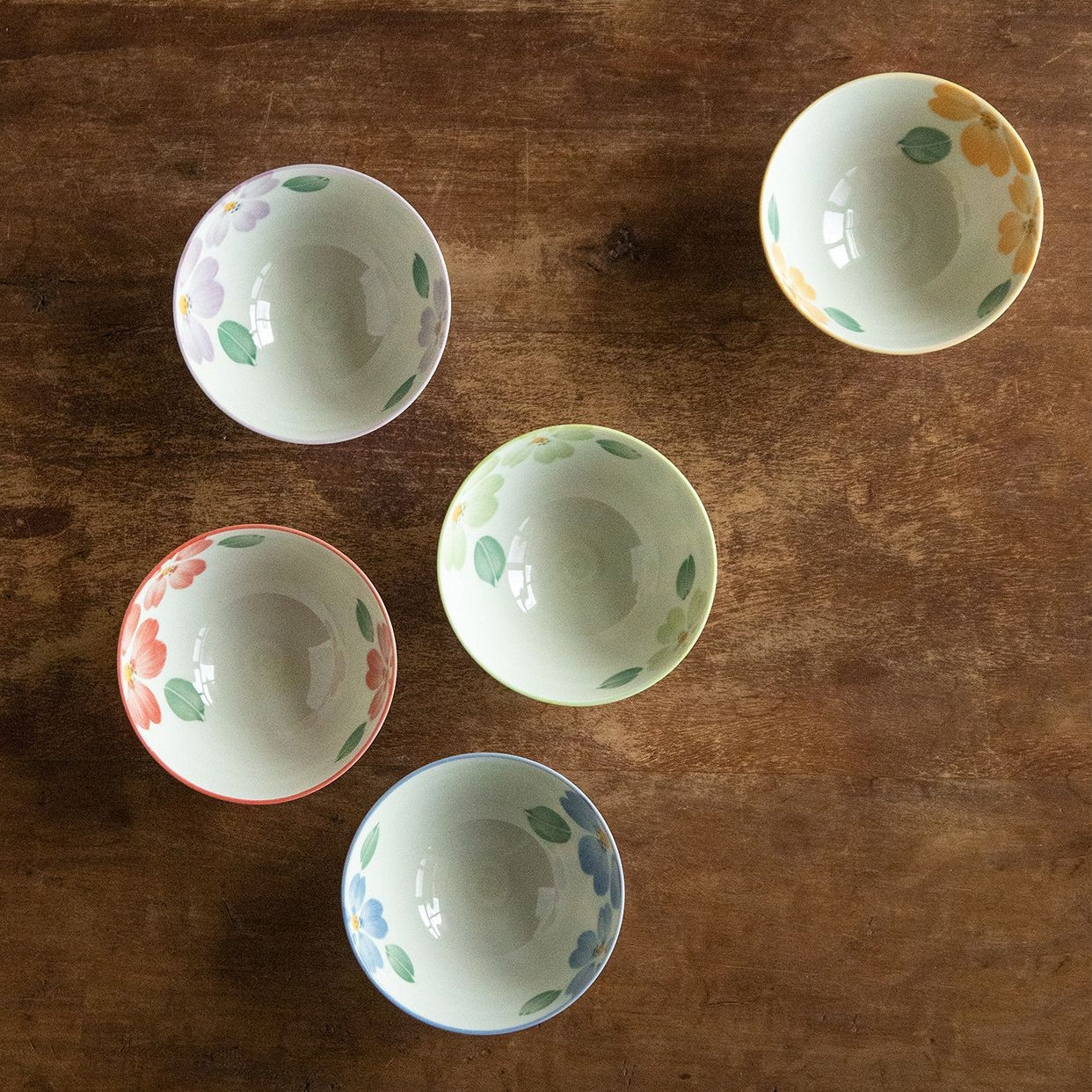 Hatsuichi Mino Ware Handcrafted Saie Sakura Rice Bowl Set of Five