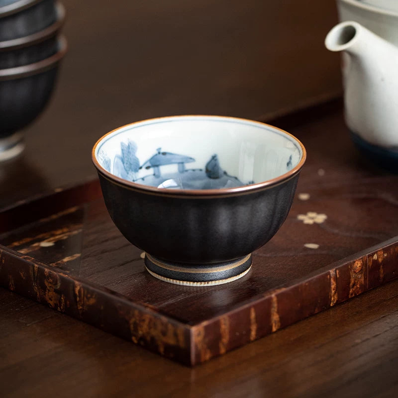 Arita Ware Sumiiro Sansui Teacup Set of Five