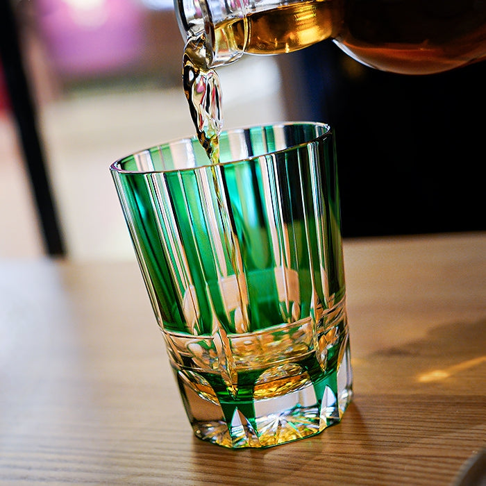 Edo Kiriko Handcrafted Bamboo Feast Whisky Glass With Wooden Box