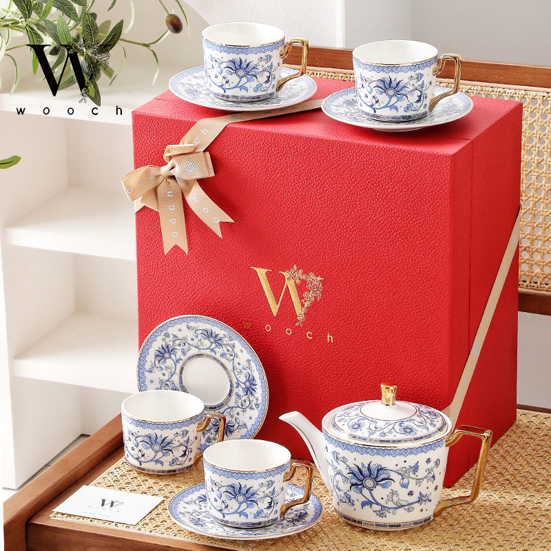 Blue Floral Harmony Ceramic Tea Cup Wedding Gift Sets - MASU